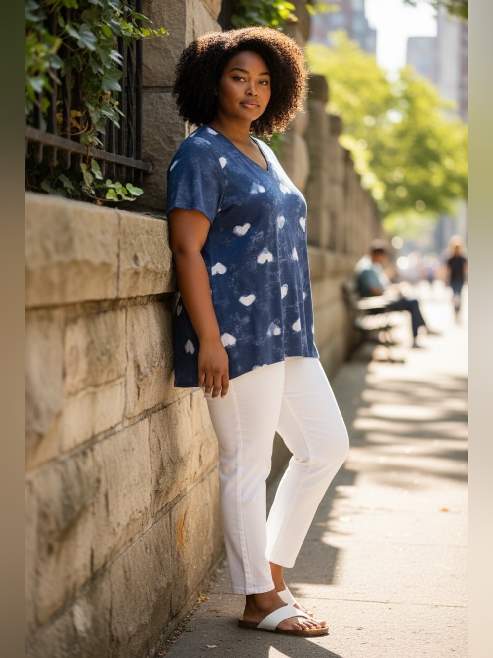 LuLaRoe Navy & White  V-Neck Tee 3XL tie die heart print